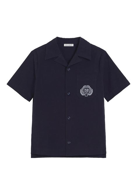 Camicia a Maniche Corte Blu Con Ricamo DOLCE & GABBANA KIDS | L44S44-FR51FB0387